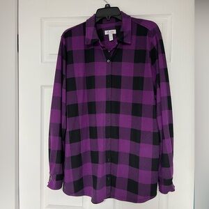 D&co Plaid Button-Down Shirt in Purple and Black.
